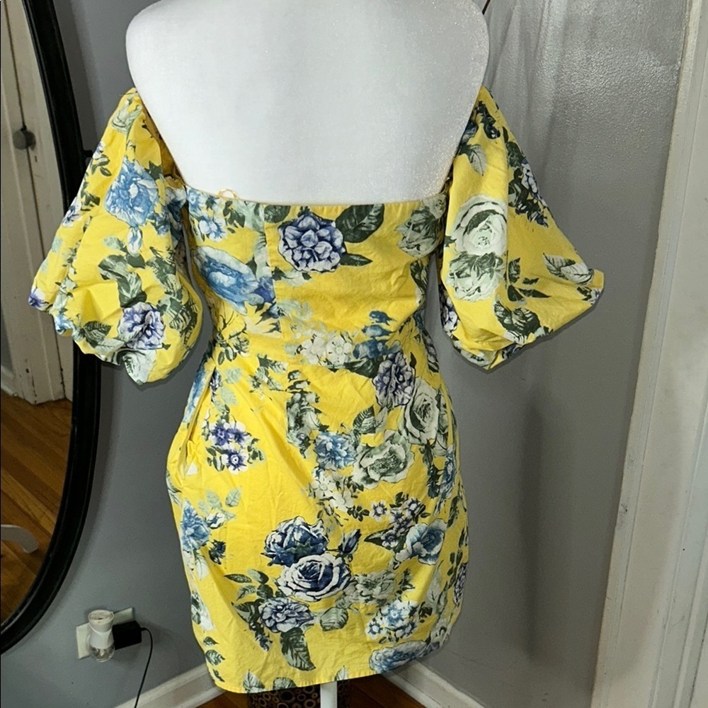 J.O.A. Yellow and Blue Ruffled Off-Shoulder Mini Dress - Picture 8 of 10